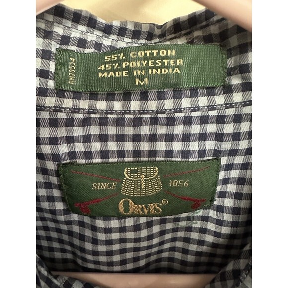 Orvis Shirt Men's Size Medium Blue & White Mini Check Short Sleeve Button Down - Picture 3 of 3